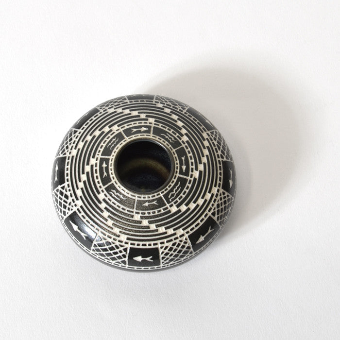 Weaving and Fishing - Hand Carved Ceramic Vase