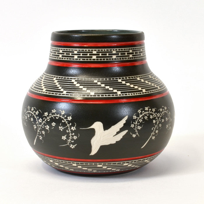 Hummingbirds - Hand Carved Ceramic Vase