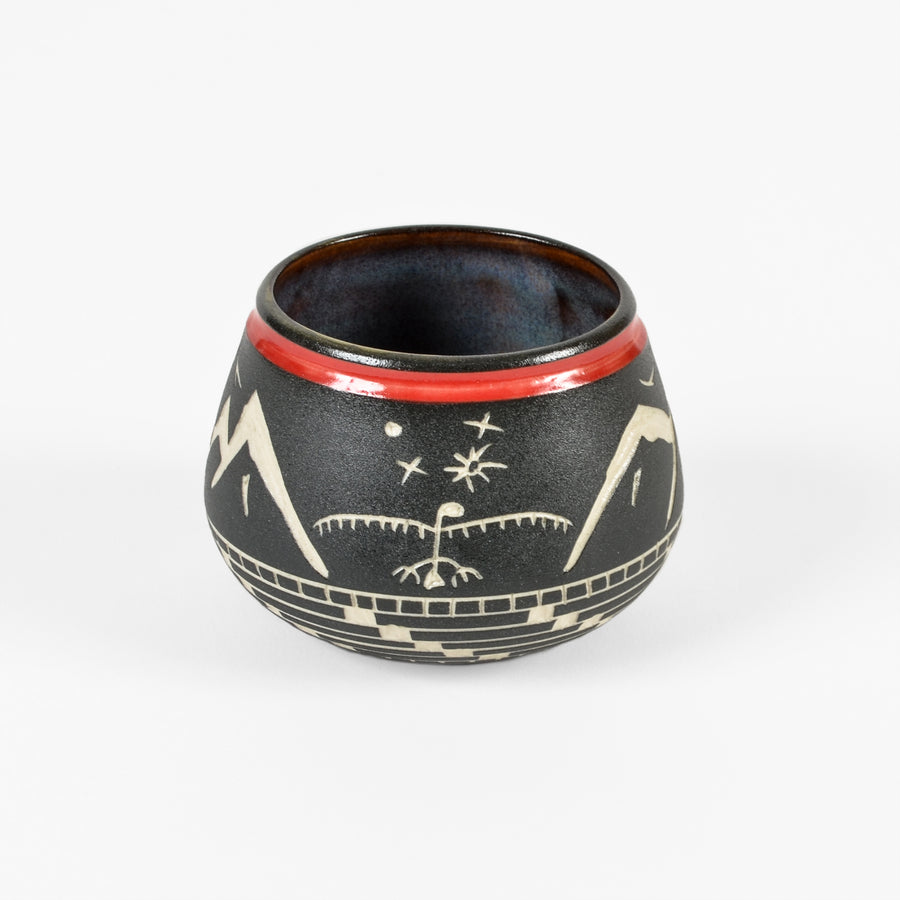 Thunderbird and Mountains - Hand Carved Ceramic Pottery