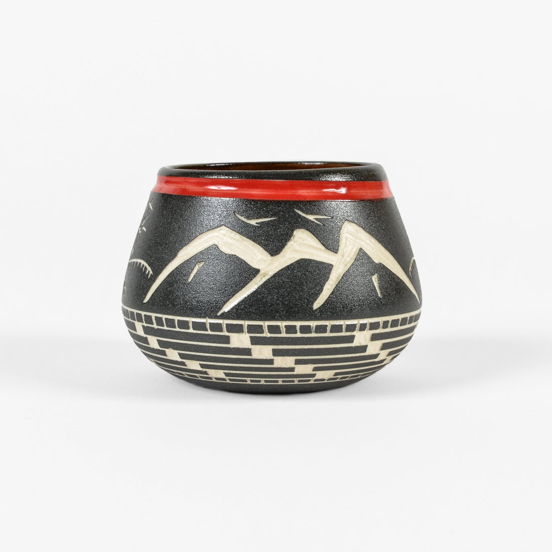 Thunderbird and Mountains - Hand Carved Ceramic Pottery