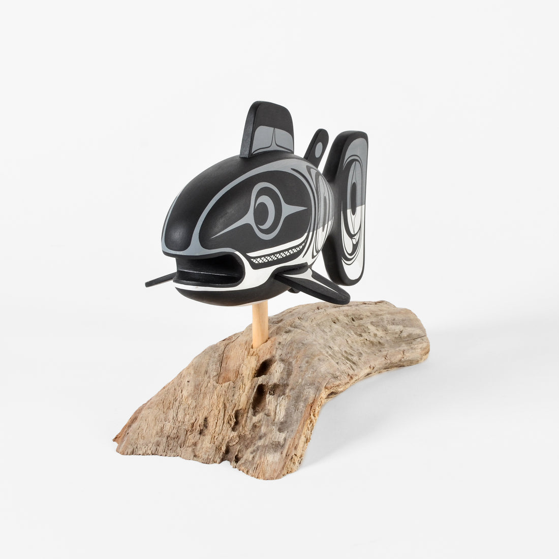 Salmon - Basswood Sculpture on Driftwood