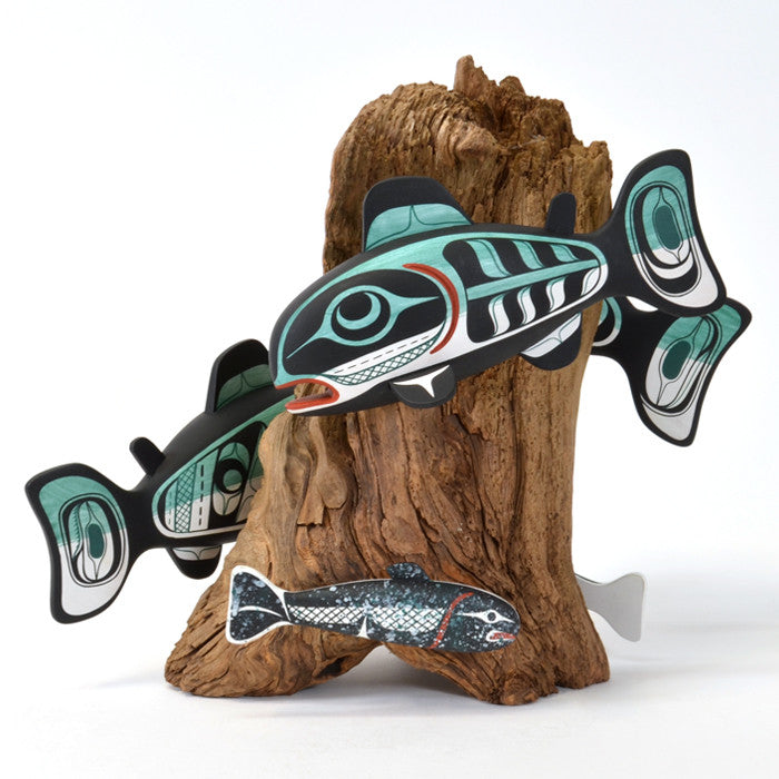 School of Salmon - Red Cedar and Reclaimed Driftwood