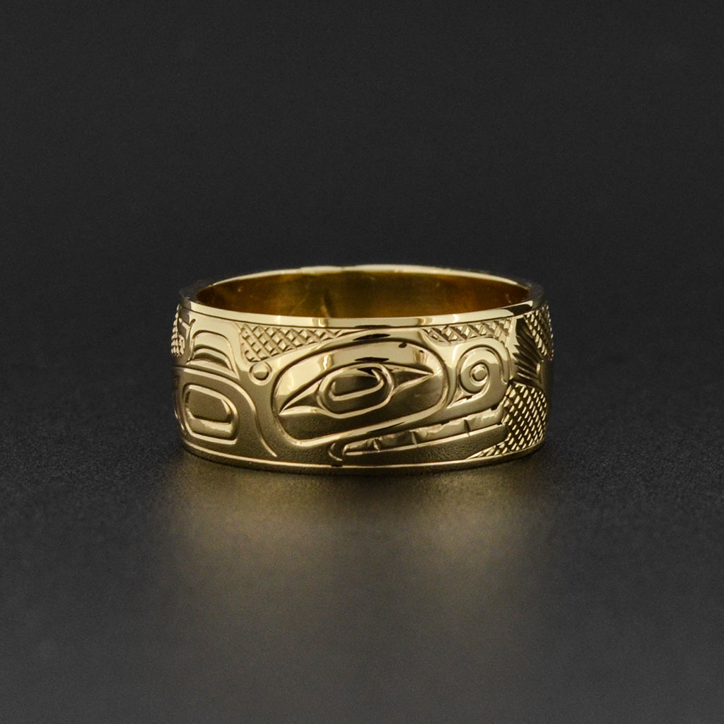 Killerwhale and Salmon - 14k Gold Ring