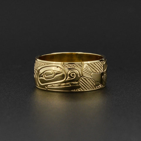 Killerwhale and Salmon - 14k Gold Ring