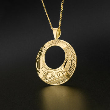 Raven and Sun - 14k Gold Pendant