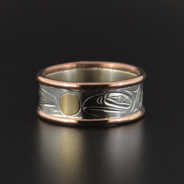 Ravens - Silver Ring with Copper Rails and 14k Gold