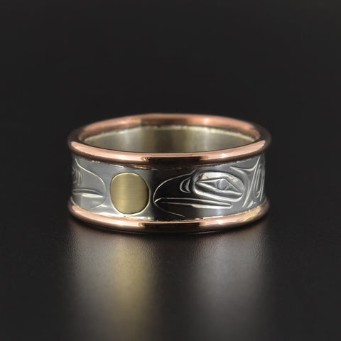 Ravens - Silver Ring with Copper Rails and 14k Gold