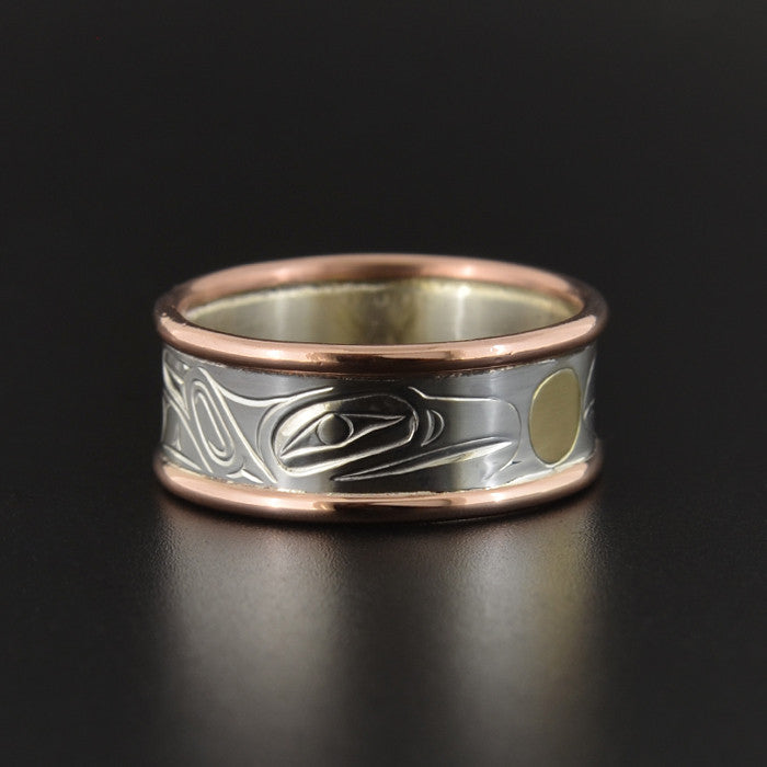 Ravens - Silver Ring with Copper Rails and 14k Gold