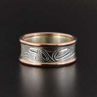 Ravens - Silver Ring with Copper Rails and 14k Gold