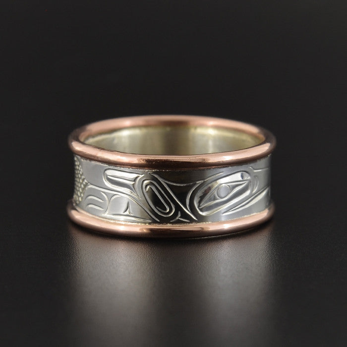 Ravens - Silver Ring with Copper Rails and 14k Gold