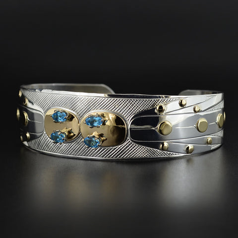 Dragonflies - Silver Bracelet with 14k Gold and Tourmalines
