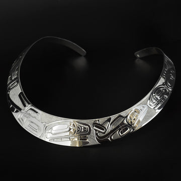 Killerwhale and Salmon - Silver Choker Necklace