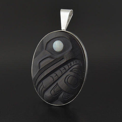 Raven - Argillite Pendant with Opal