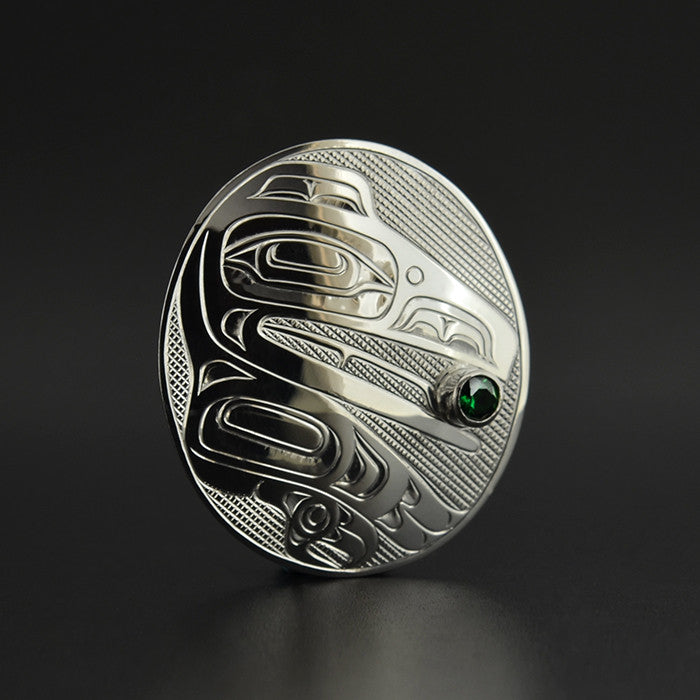 Raven and the Light - Silver Pendant with Emerald