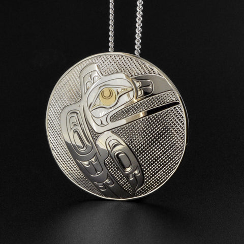 Raven - Silver Pendant with 14k Gold