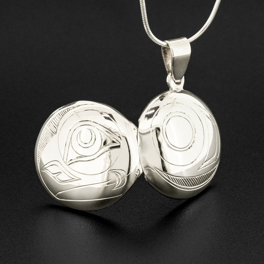 Puffin and Salmon Wing - Silver Locket