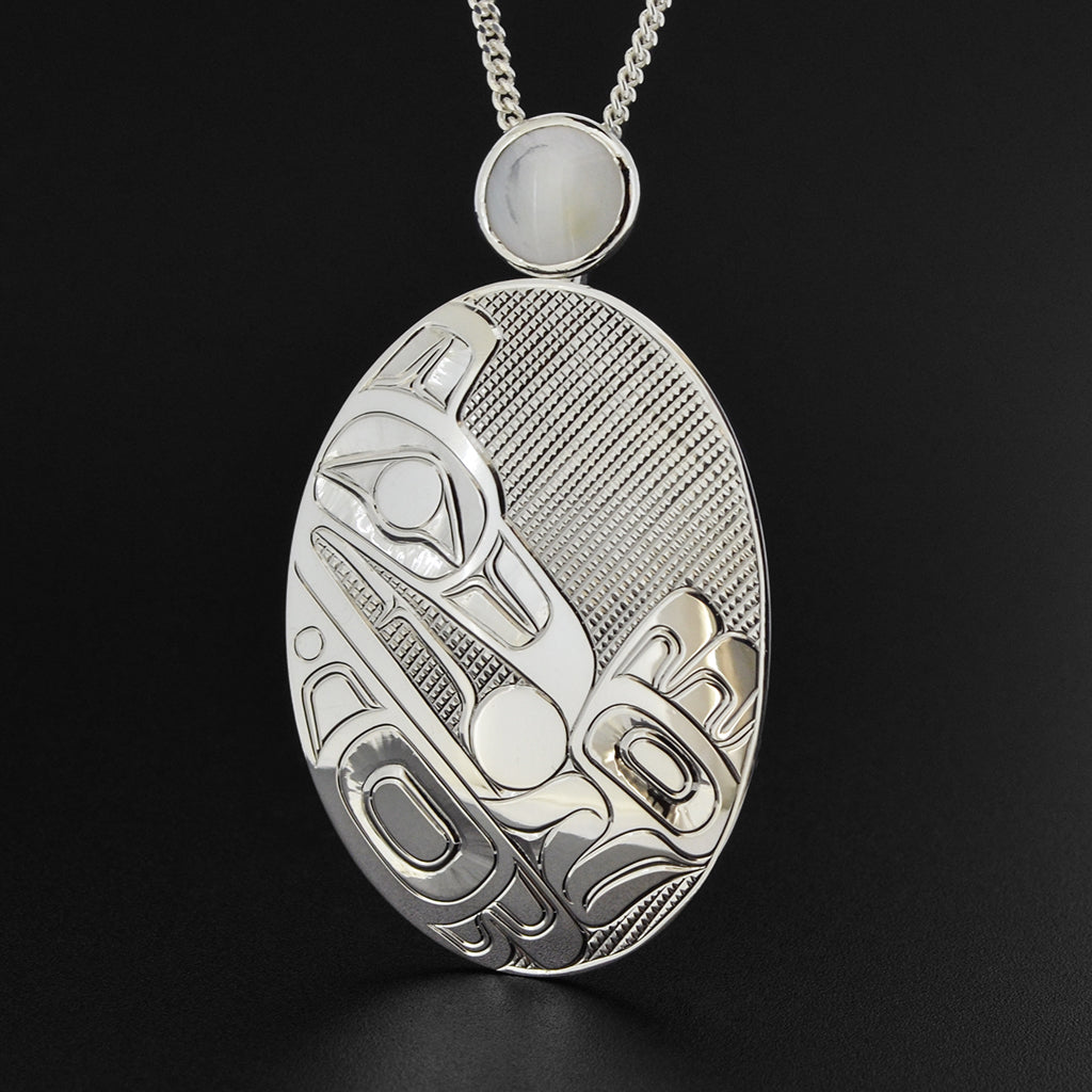 Raven and Light - Silver Pendant with Mother of Pearl