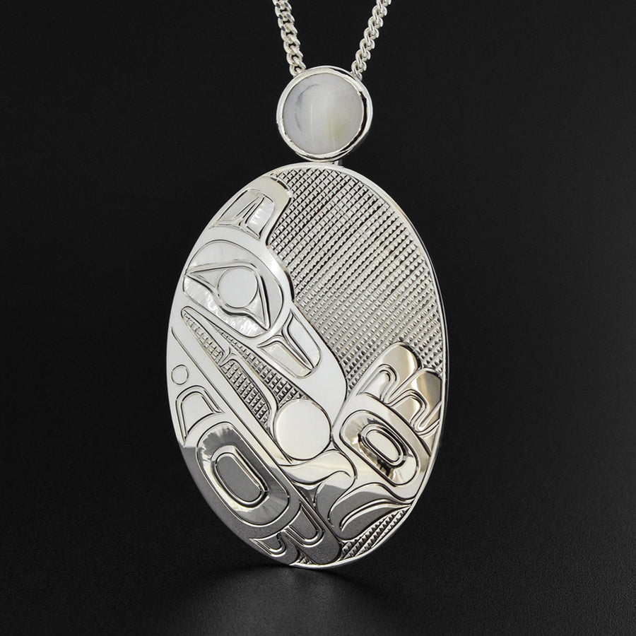 Raven and Light - Silver Pendant with Mother of Pearl