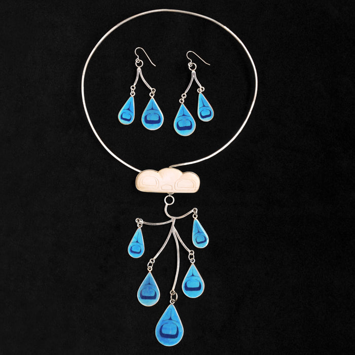 Westcoast Rain - Silver Necklace with Mastodon Ivory and Enamel