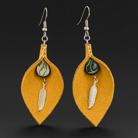 Leather Earrings with Abalone and Silver