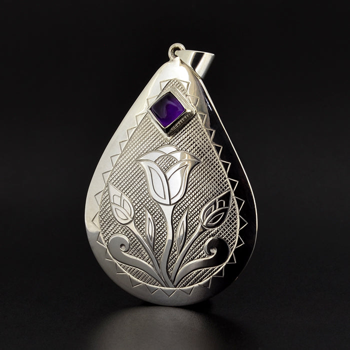 Floral - Silver Pendant with Amethyst