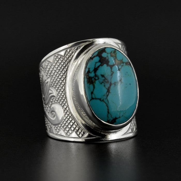 Floral - Silver Ring with Turquoise