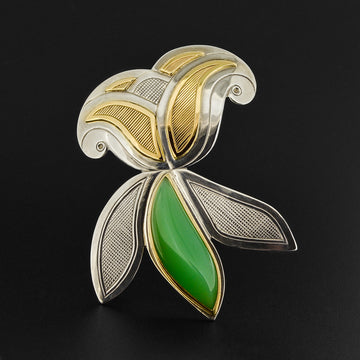 Floral - Silver Brooch with 14k Gold