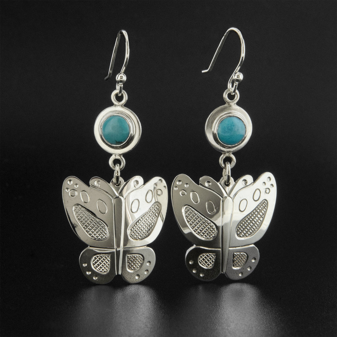 Butterfly - Silver Earrings with Turquoise