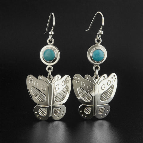Butterfly - Silver Earrings with Turquoise