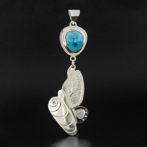 Butterfly - Silver Pendant with Turquoise