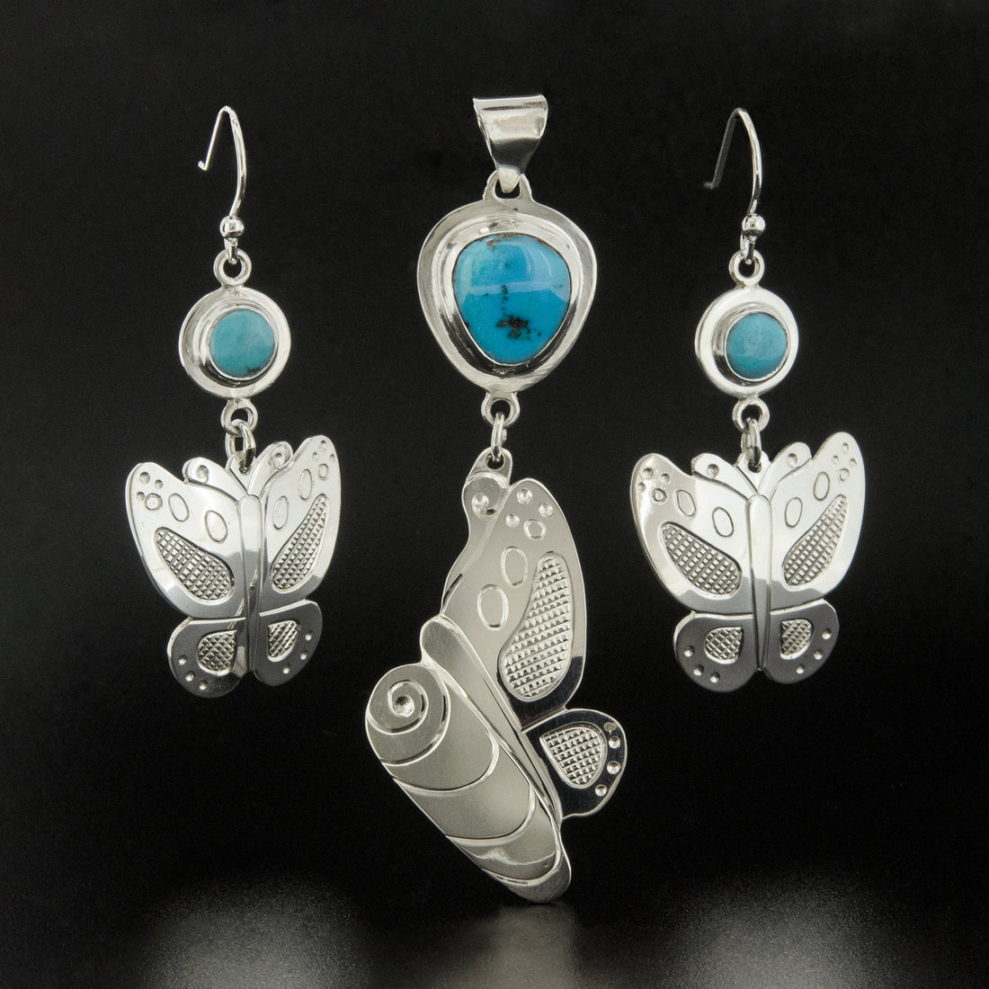 Butterfly - Silver Pendant with Turquoise