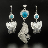 Butterfly - Silver Pendant with Turquoise