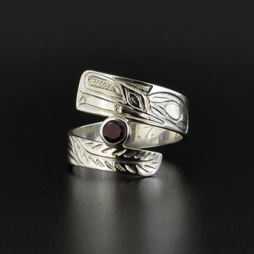 Wolf - Silver Wrap Ring with Garnet