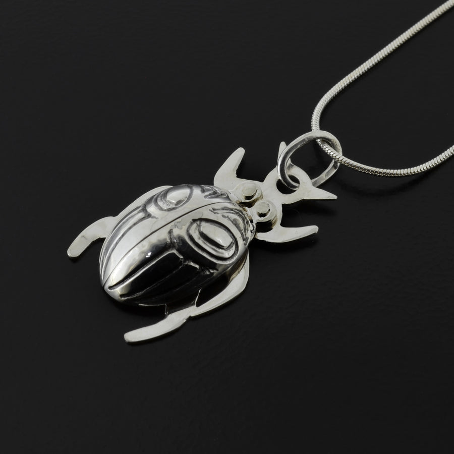 Beetle - Silver Pendant with Hypersthene
