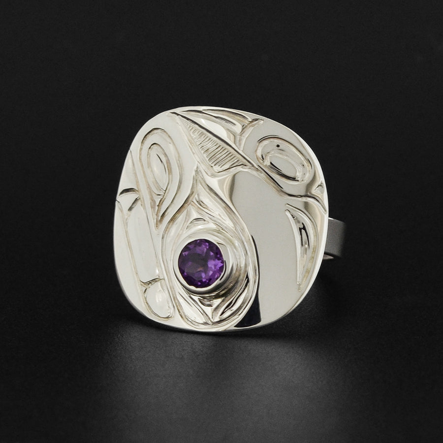 Bear - Silver Ring with Amethyst