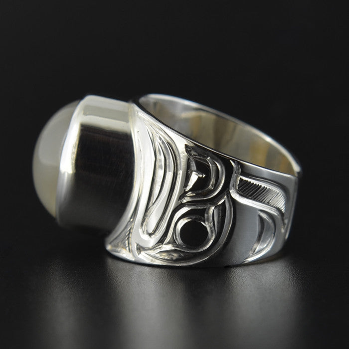 Eagle - Silver Ring with Grey Moonstone