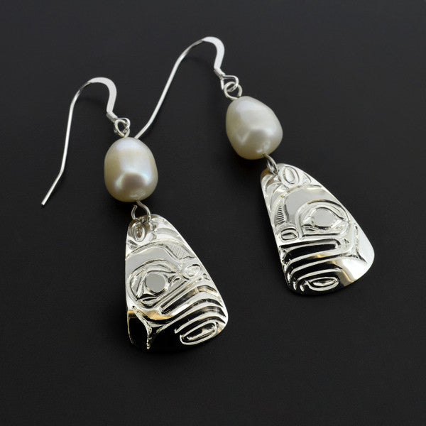 Frog - Silver Earrings with Freshwater Pearl