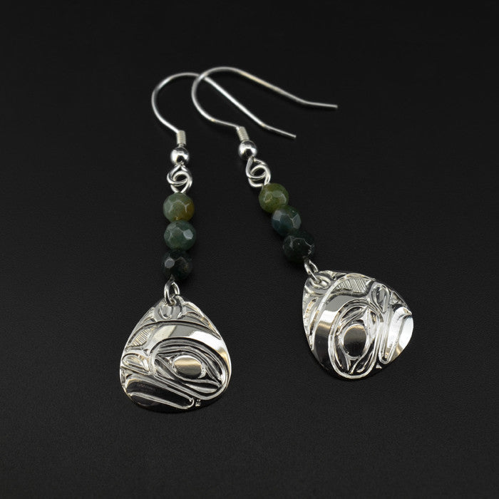 Frog - Silver Earrings with BC Jade