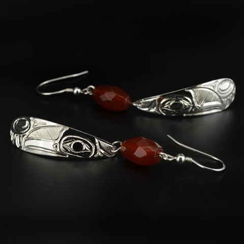 Hummingbirds - Silver Earrings with Carnelian