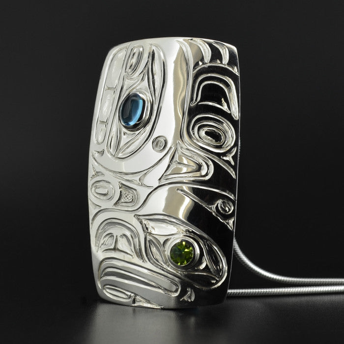 Thunderbird and Whale - Silver Pendant with Topaz and Peridot