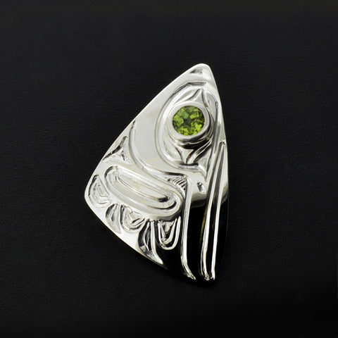 Hummingbird - Silver Pendant with Peridot