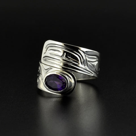 Raven - Silver Wrap Ring with Amethyst