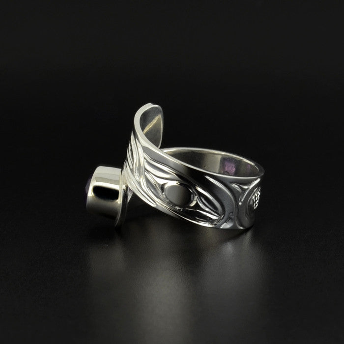 Raven - Silver Wrap Ring with Amethyst