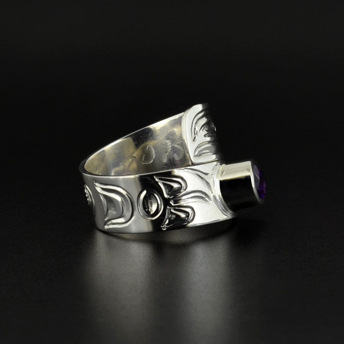 Raven - Silver Wrap Ring with Amethyst