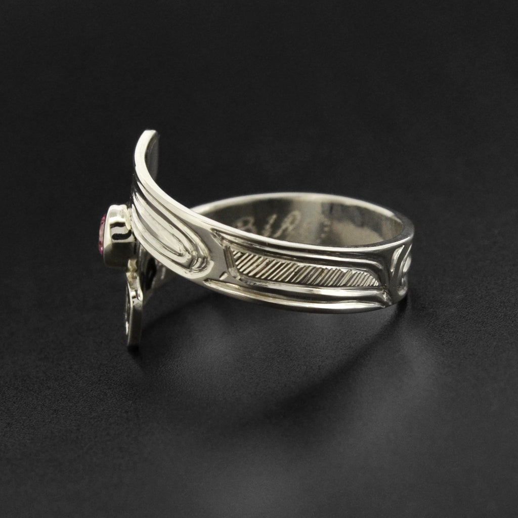 Hummingbird - Silver Ring with Rose Quartz