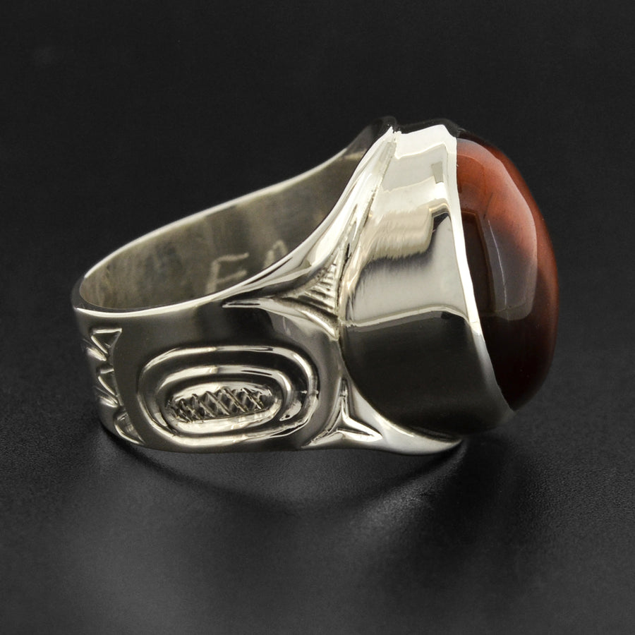 Eagle - Silver Ring with Red Tiger Eye