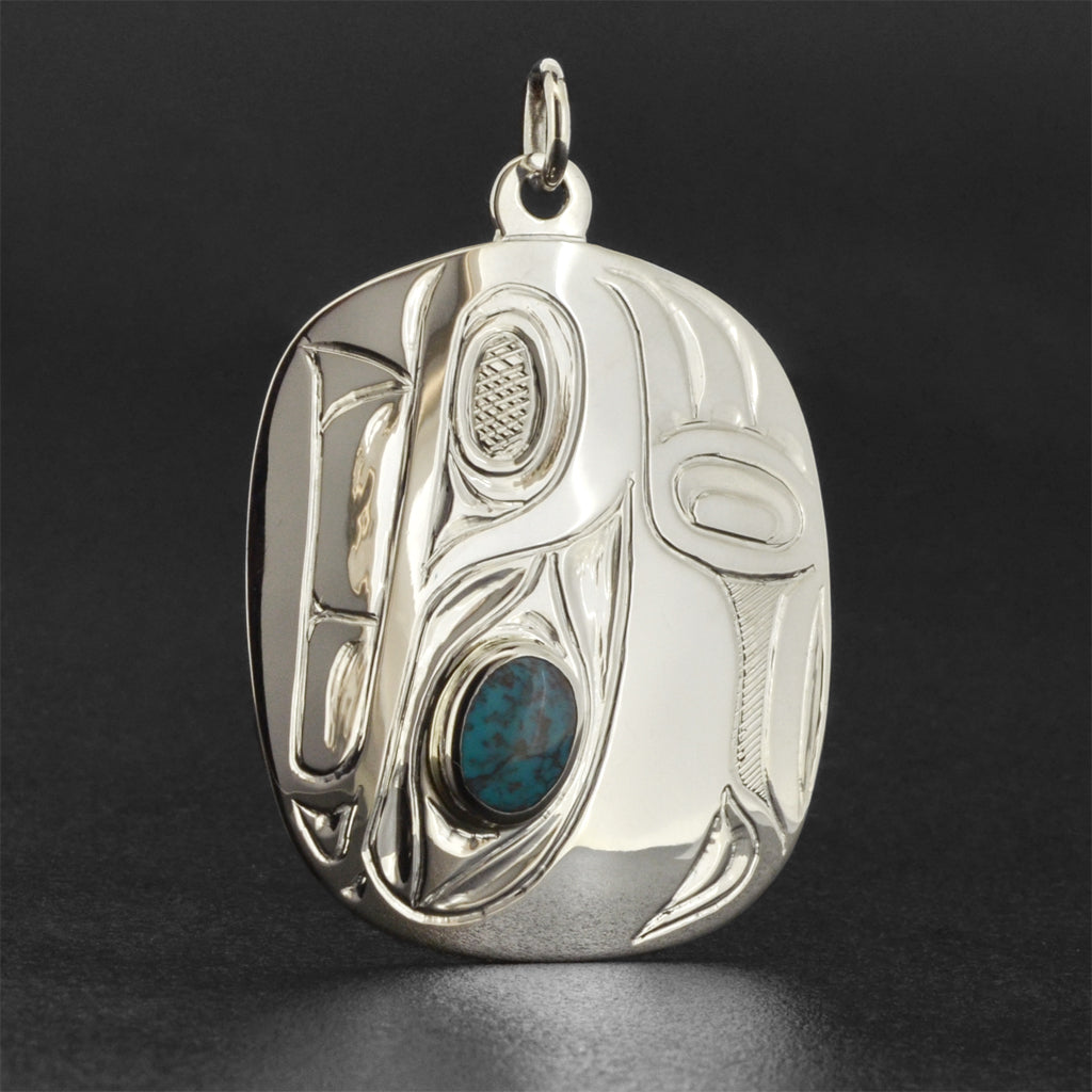 Bear - Silver Pendant with Turquoise