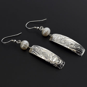 Thunderbird - Silver Earrings with Freshwater Pearl
