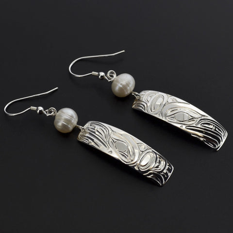 Thunderbird - Silver Earrings with Freshwater Pearl