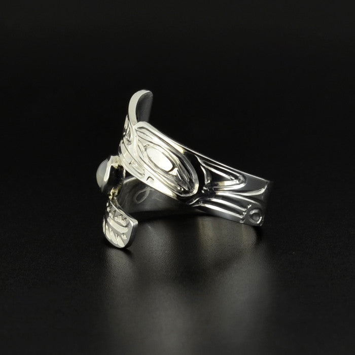 Wolf - Silver Wrap Ring with Moonstone